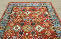 Multi Size Coral Blue Ivory Color Hand Knotted Oushak Wool Oriental Rug