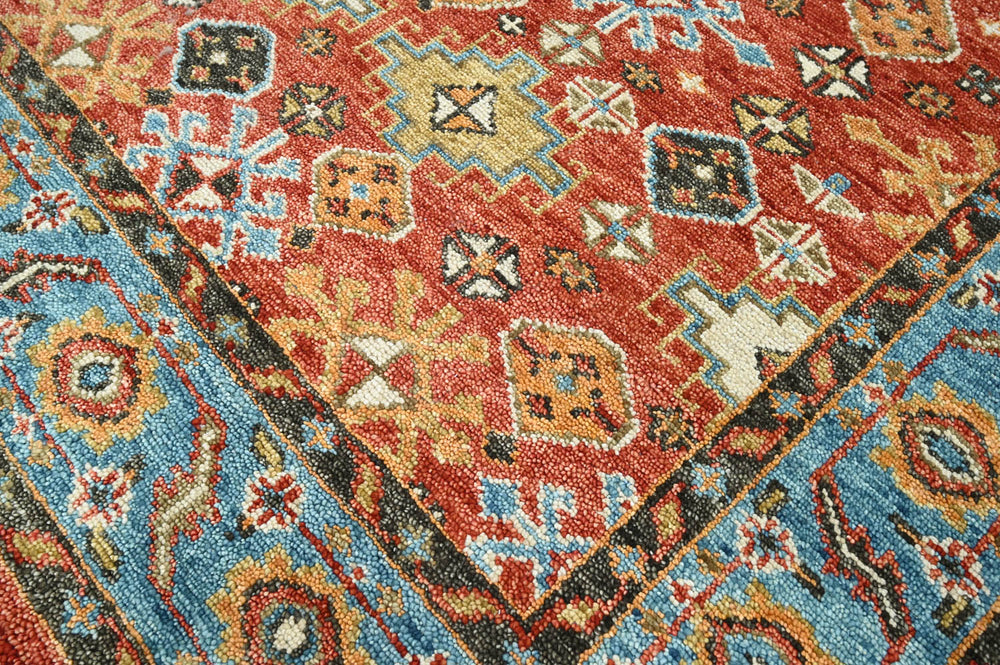Multi Size Coral Blue Ivory Color Hand Knotted Oushak Wool Oriental Rug