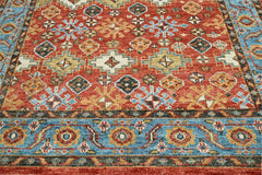 Multi Size Coral Blue Ivory Color Hand Knotted Oushak Wool Oriental Rug