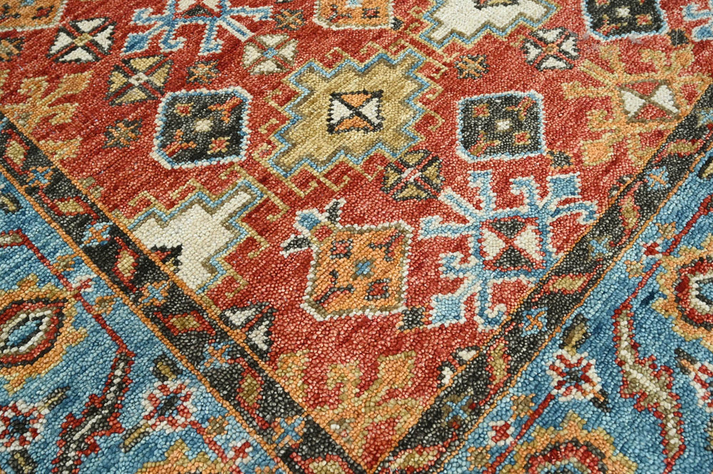 Multi Size Coral Blue Ivory Color Hand Knotted Oushak Wool Oriental Rug