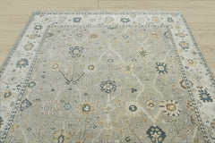 2x3 Gray, Beige, Blue Color Hand Knotted Oushak Wool Traditional Oriental Rug