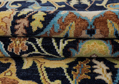 Multi Size Navy Mint Ivory Color Hand Knotted Oushak Wool Oriental Rug