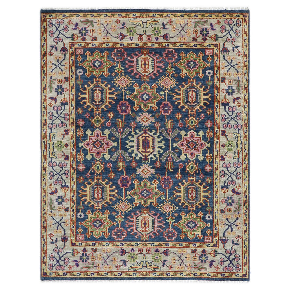 8x10 Navy, Gray, Biege Color Hand Knotted Oushak Wool Oriental Rug