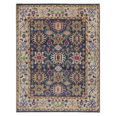 8x10 Navy, Gray, Biege Color Hand Knotted Oushak Wool Oriental Rug