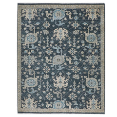 8x10 Slate, Gray, Beige Color Hand Knotted Oushak Wool Oriental Rug