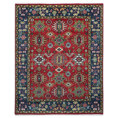 8x10 Red, Navy, Gold Color Hand Knotted Oushak Wool Oriental Rug