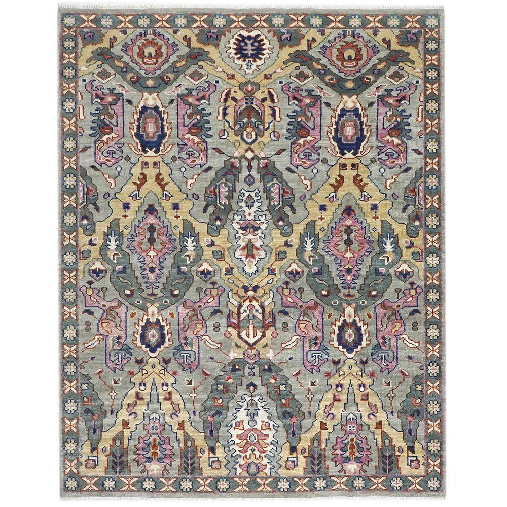 8x10 Gray, Pink, Gold Color Hand Knotted Oushak Wool Oriental Rug