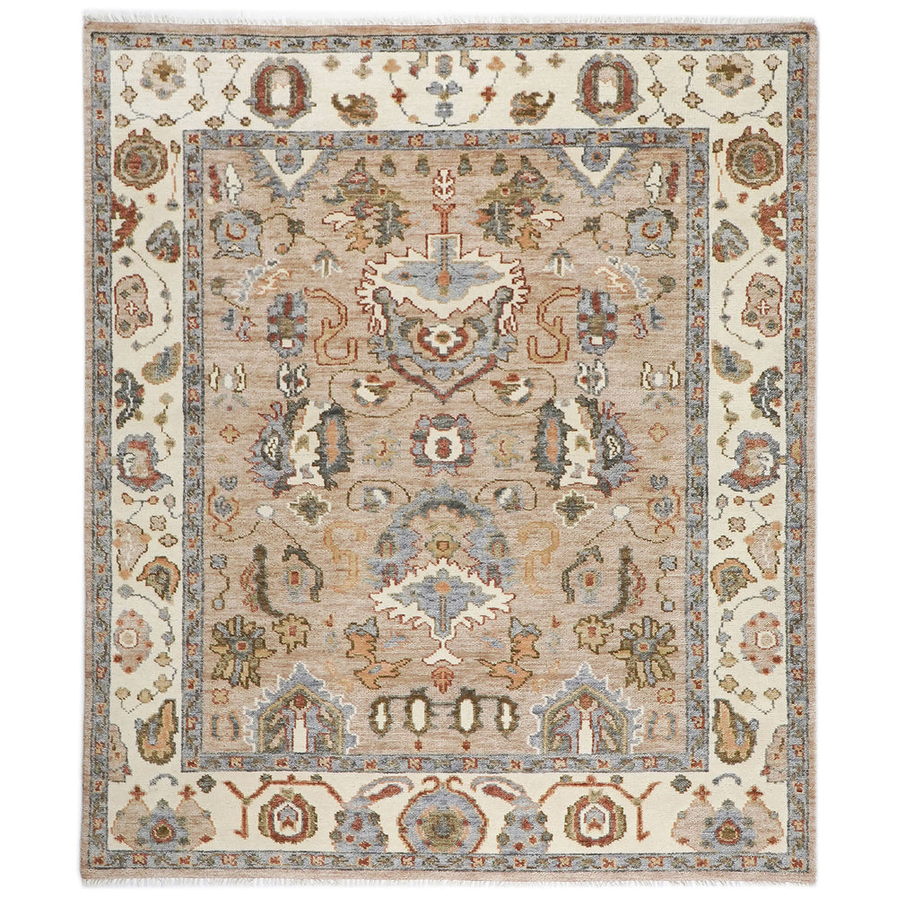 8x10 Mocha, Ivory, Gray Color Hand Knotted Oushak Wool Oriental Rug