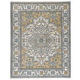 8x10 Ivory, Gold, Gray Color Hand Knotted Oushak Wool Traditional Oriental Rug