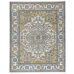 8x10 Ivory, Gold, Gray Color Hand Knotted Oushak Wool Traditional Oriental Rug