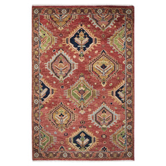 5x8 Rose, Gold, Lime Color Hand Knotted Oushak Wool Oriental Rug