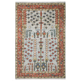5x8 Gray, Blue, Burnt Orange Go Color Hand Knotted Oushak Wool Transitional Oriental Rug