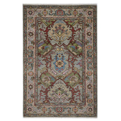 5x8 Moss, Gray, Rust Color Hand Knotted Oushak Wool Oriental Rug