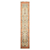2'6x12 Beige, Burnt Orange, Lime Color Hand Knotted Oushak Wool Traditional Oriental Rug
