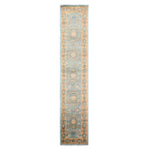 2'6x12 Aqua, Burnt Orange, Lime Color Hand Knotted Oushak Wool Traditional Oriental Rug