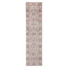 2'6x10 Blush, Gray, Ivory Color Hand Knotted Oushak Wool Transitional Oriental Rug
