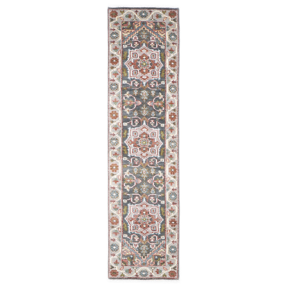 2'6x10 Gray, Slate, Ivory Color Hand Knotted Oushak Wool Transitional Oriental Rug