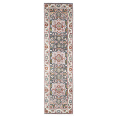 2'6x10 Gray, Slate, Ivory Color Hand Knotted Oushak Wool Transitional Oriental Rug