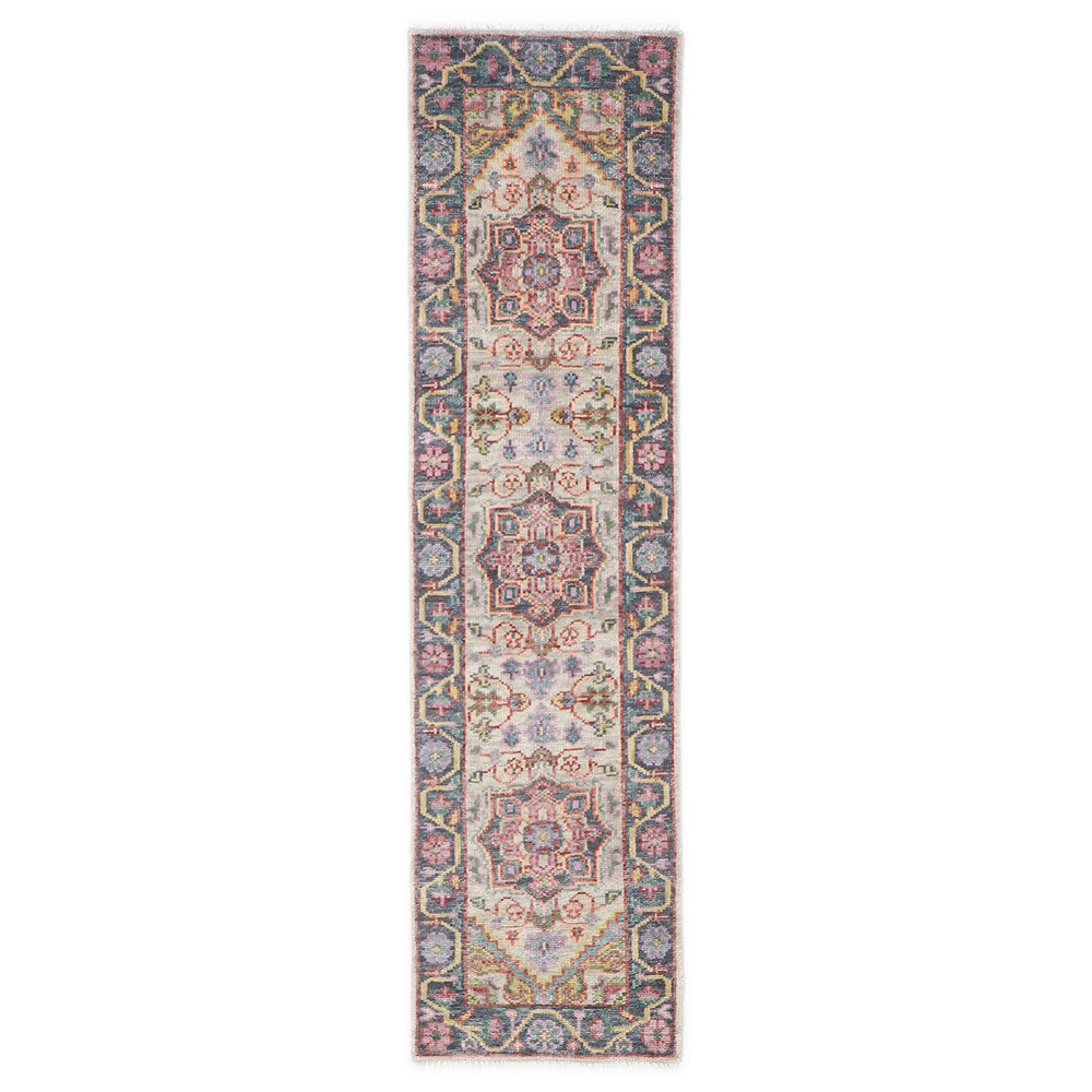 2'6x10 Beige, Slate, Gold Color Hand Knotted Oushak Wool Traditional Oriental Rug