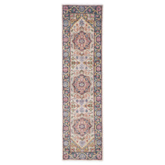 2'6x10 Beige, Slate, Gold Color Hand Knotted Oushak Wool Traditional Oriental Rug