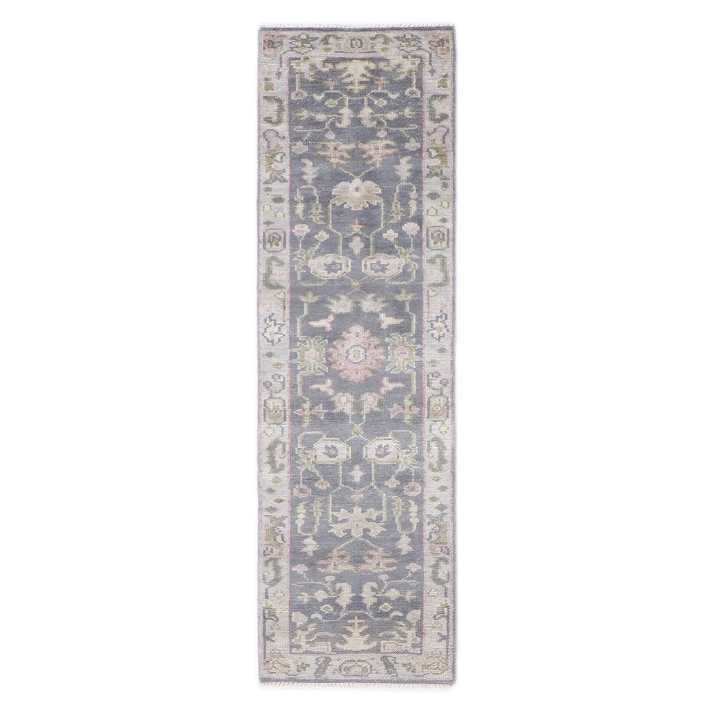 2'6x10 Slate, Gray, Sage Color Hand Knotted Oushak Wool Transitional Oriental Rug