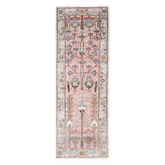 2'6x8 Blush, Gray, Blue Color Hand Knotted Oushak Wool Transitional Oriental Rug