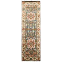 2'6x8 Teal, Gray, Rust Color Hand Knotted Oushak Wool Traditional Oriental Rug