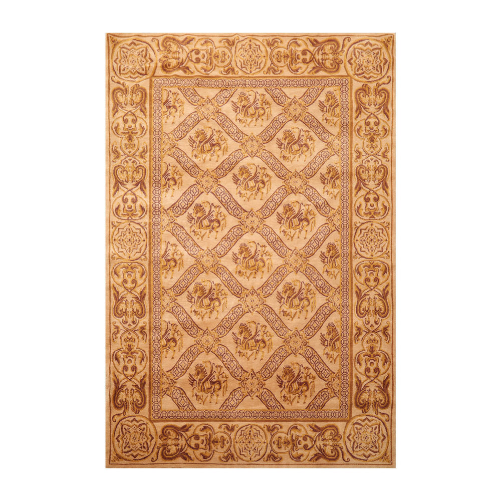 6x9 Caramel, Gold, Brown Color Hand Knotted Tibetan 100% Wool Traditional Oriental Rug