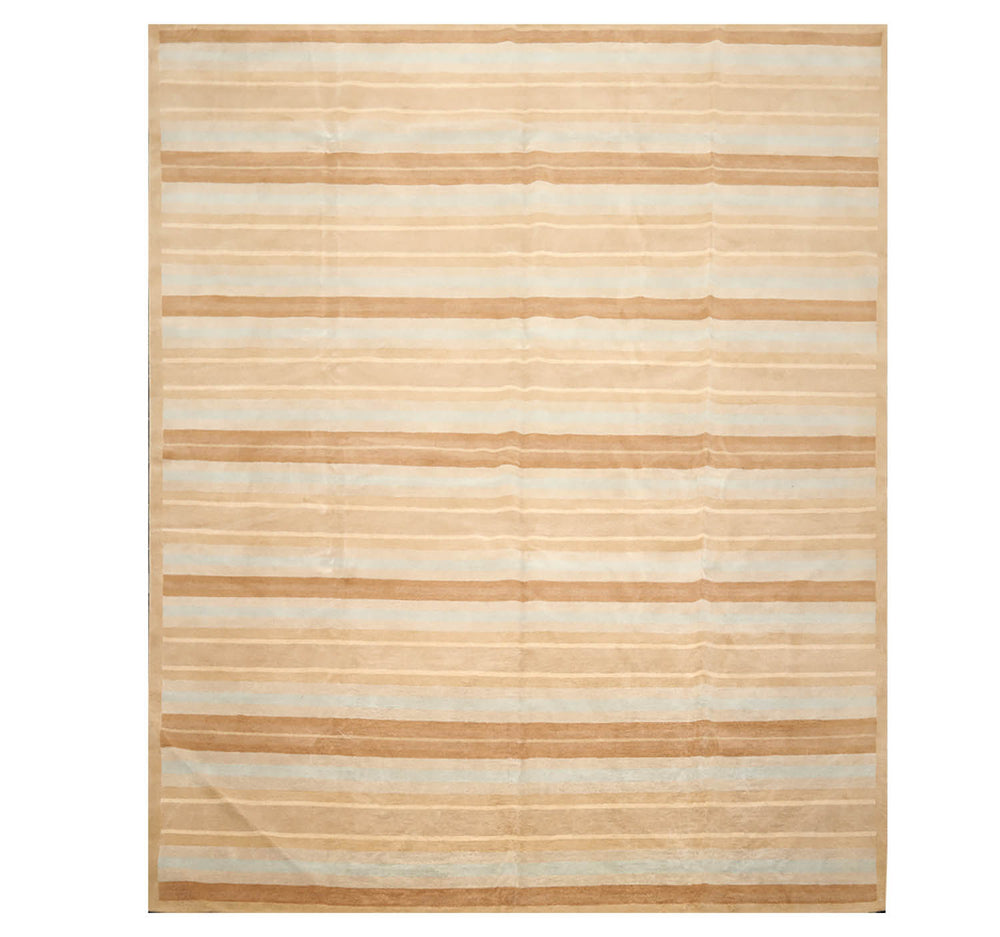 8x10 Tan, Aqua, Brown Color Hand Knotted 100% Wool Modern Oriental Rug