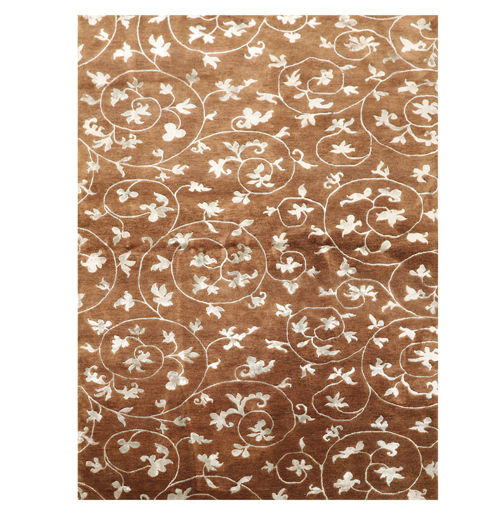 6x9 Brown, Aqua, Color Hand Knotted 100% Wool Transitional Oriental Rug