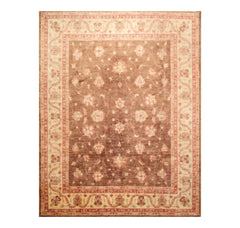 8x10 Brown, Beige, Coral Color Hand Knotted Peshawar 100% Wool Traditional Oriental Rug