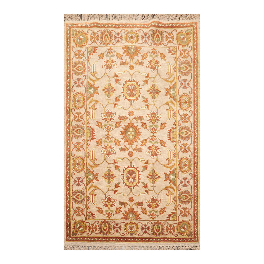 4x6 Beige, Brown, Mustard Color Hand Knotted Oushak 100% Wool Traditional Oriental Rug