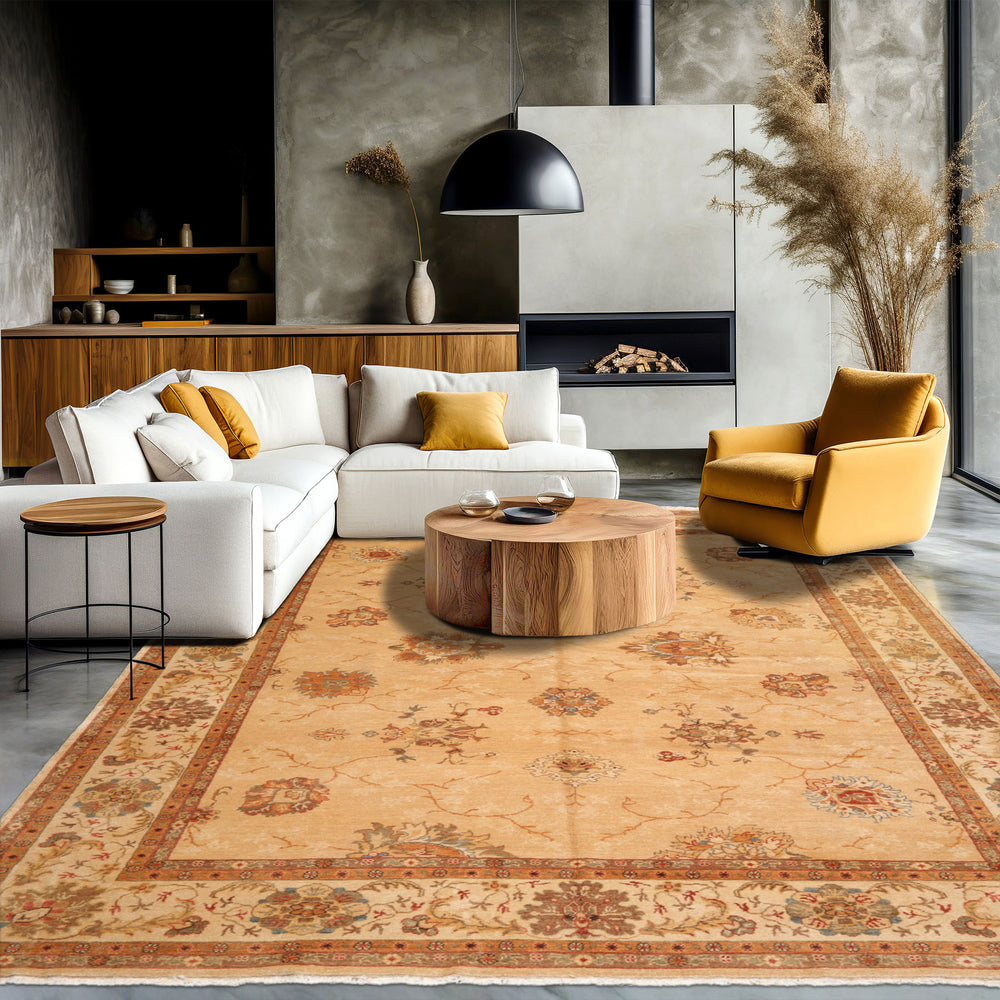 9x13 Beige, Brown, Burnt Orange Color Hand Knotted Oushak 100% Wool Traditional Oriental Rug