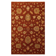 6x9 Burnt Orange, Gold, Aqua Color Hand Knotted 100% Wool Traditional Oriental Rug