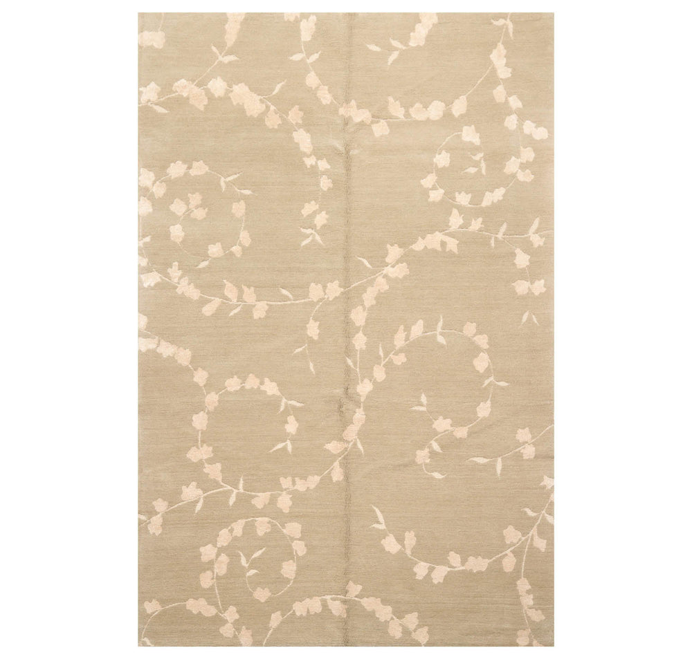 6x9 Gray, Beige, Color Hand Knotted Wool & Silk Transitional Oriental Rug