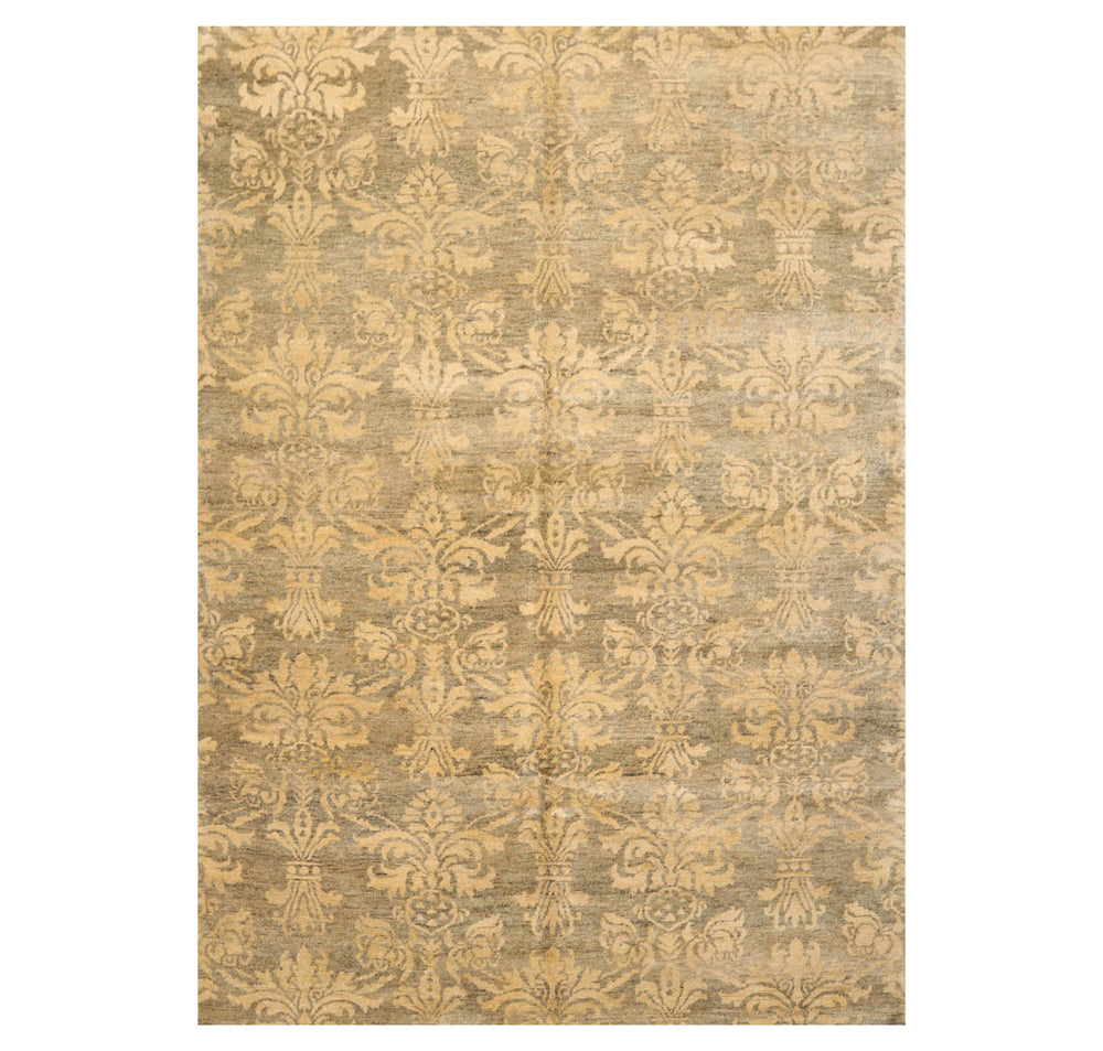 6x9 Moss, Light Gold, Color Hand Knotted 100% Wool Transitional Oriental Rug