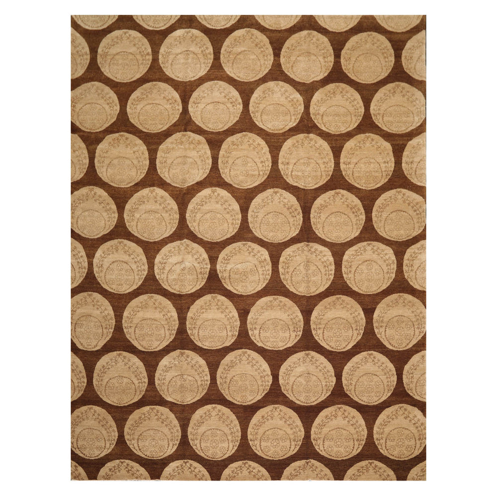 9x12 Olive, Beige, Brown Color Hand Knotted 100% Wool Transitional Oriental Rug