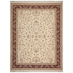 9x12 Cream, Maroon, Gray Color Hand Knotted Isfahan 100% Wool Traditional Oriental Rug