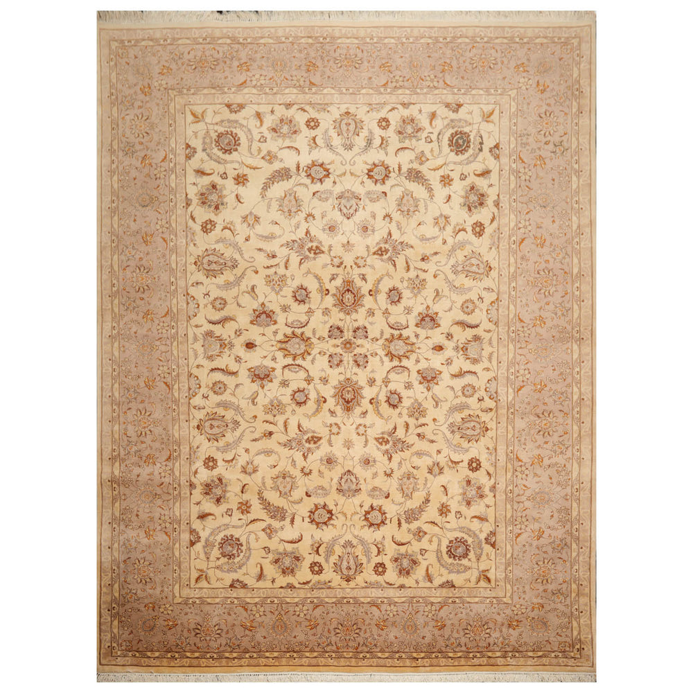 9x12 Ivory, Taupe, Brown Color Hand Knotted Pak Persian 100% Wool Traditional Oriental Rug
