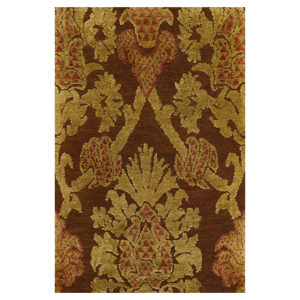 2x3 Brown, Mustard, Rust Color Hand Knotted Wool & Silk Transitional Oriental Rug