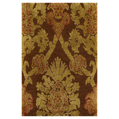 2x3 Brown, Mustard, Rust Color Hand Knotted Wool & Silk Transitional Oriental Rug