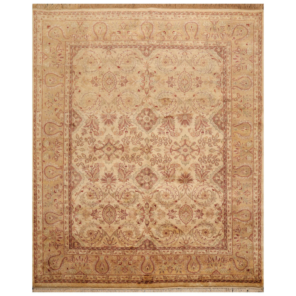 8x10 Beige, Tan, Rust Color Hand Knotted Agra 100% Wool Traditional Oriental Rug