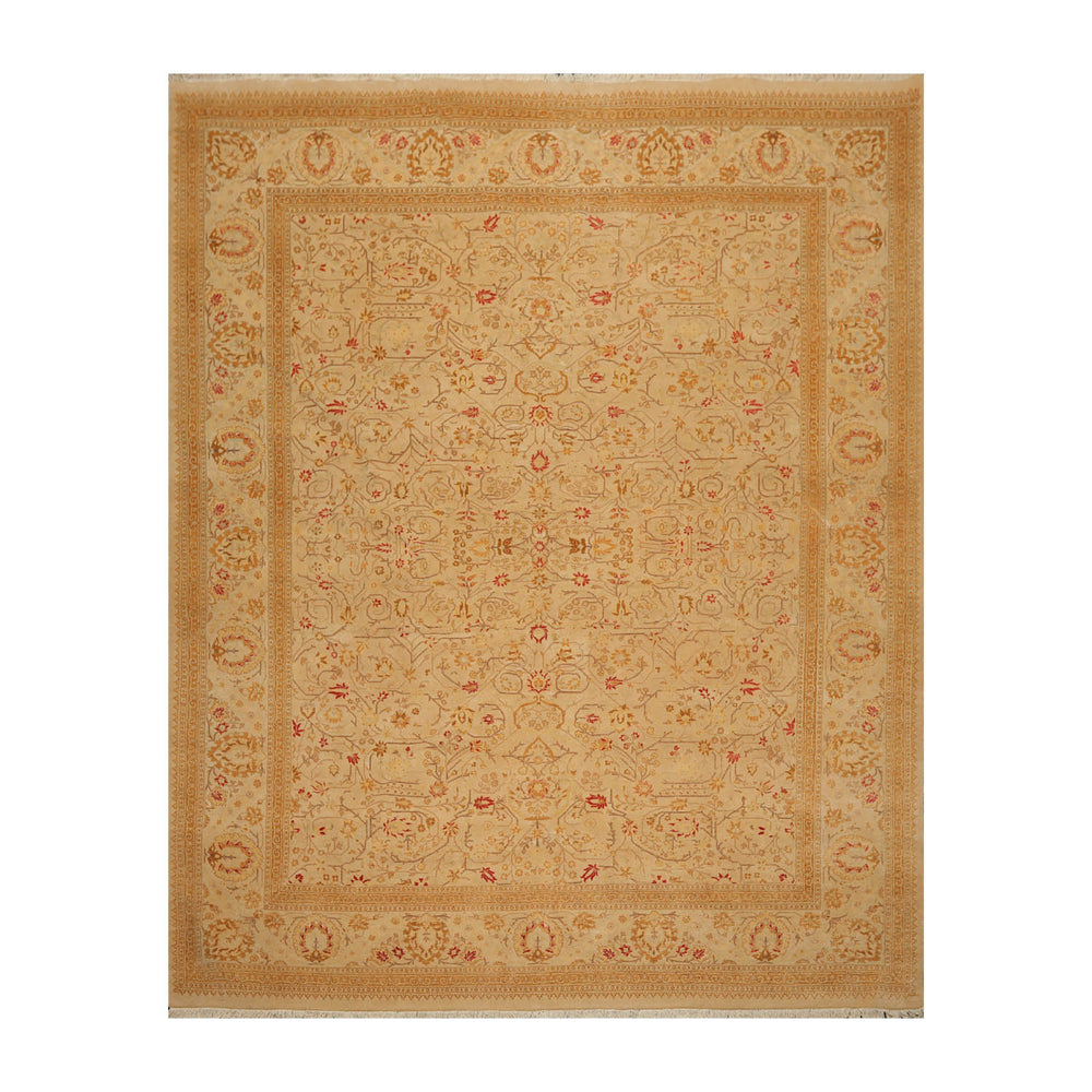 8x10 Tan, Gold, Coral Color Hand Knotted Pak Persian 100% Wool Traditional Oriental Rug
