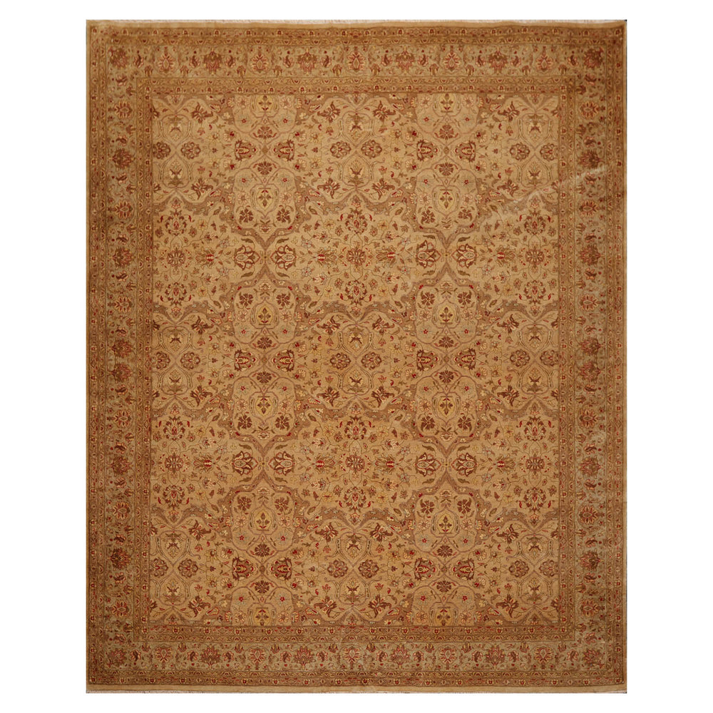 8x10 Tan, Brown, Coral Color Hand Knotted Pak Persian 100% Wool Traditional Oriental Rug