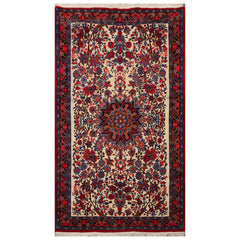 4x6 Ivory, Navy, Red Color Hand Knotted Bidjar 100% Wool Traditional Oriental Rug