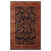 6x9 Navy, Antique Rose, Mint Color Hand Knotted Sarouk 100% Wool Traditional Oriental Rug