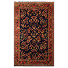 6x9 Navy, Antique Rose, Mint Color Hand Knotted Sarouk 100% Wool Traditional Oriental Rug