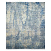 Knotted Rug Beige Blue Hand Knotted 8'x10' Sherpa Modern Contemporary Wool and Silk Oriental Area Rug