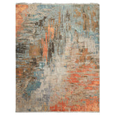 Knotted Rug Beige Coral Hand Knotted 8'x10' Sherpa Modern Contemporary Wool and Silk Oriental Area Rug