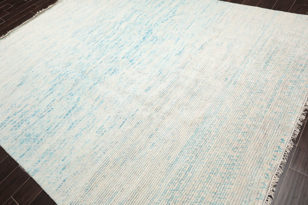 8x10 Ivory, Aqua, Blue Color Hand Knotted 100% Wool Modern Oriental Rug